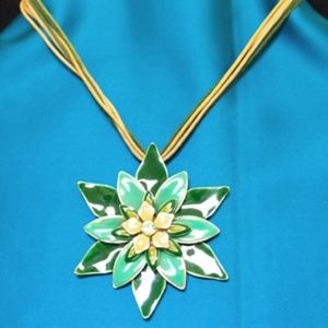 Green Flower Necklace with Green Crystal Center